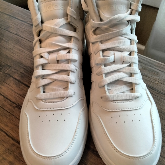 Adidas Hoops 3.0 Mid All White Sneakers - Picture 2 of 9